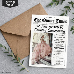 Quince Invite, Newspaper with Program, Quinceañera Invitation