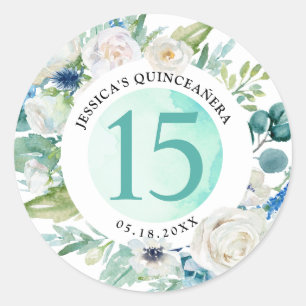Quince, Quinceañera, Aqua Envelope Seal/Favour Classic Round Sticker