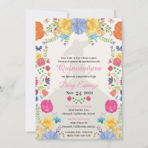 Quinceañera Invitation multi color, flowers 