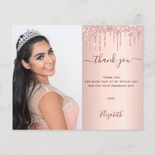 Quinceanea rose glitter QR photo thank you card
