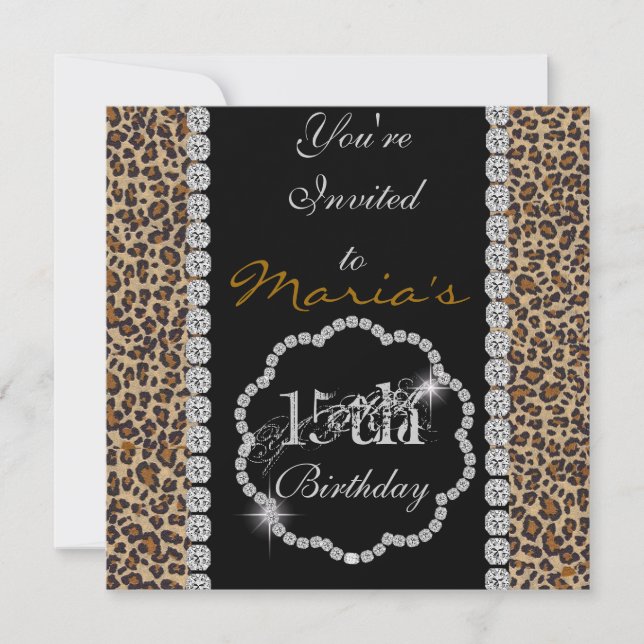 QUINCEANERA15th CHEETAH BLING Birthday Invitations (Front)