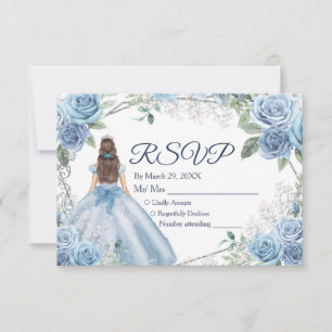 Quinceañera 15 Anos Dusty Blue RSVP Card