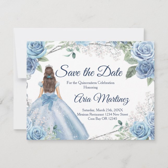 Quinceañera 15 Anos Dusty Blue Save the Date Thank You Card (Front)