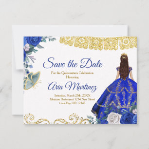 Quinceañera 15 Anos Royal Blue Save the Date Thank You Card