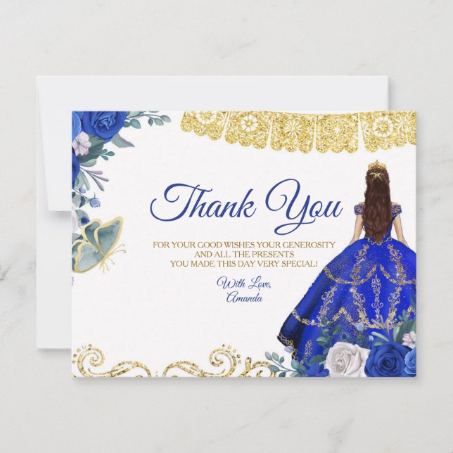 Quinceañera 15 Anos Royal Blue Thank You Card (Front)