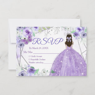 Quinceañera 15 Anos Silver & Purple RSVP Card