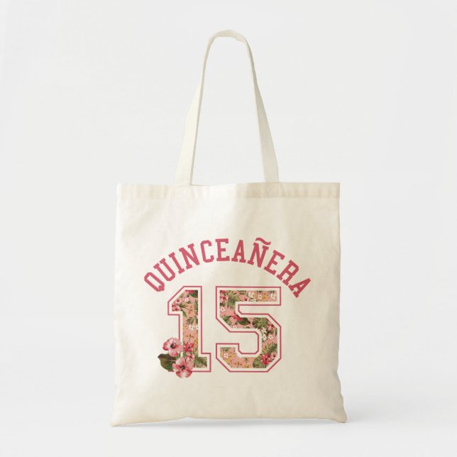 Quinceanera 15 Athletic Pink Floral Tote Bag (Front)