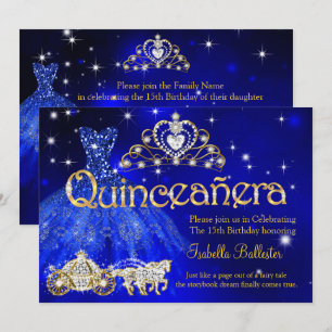 Quinceanera 15 Birthday Blue Dress Tiara Carriage Invitation