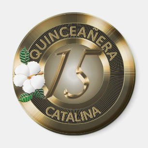 Quinceanera 15 Birthday Gold Faux Metallic Floral Magnet