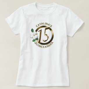 Quinceanera 15 Birthday Gold Faux Metallic Floral T-Shirt