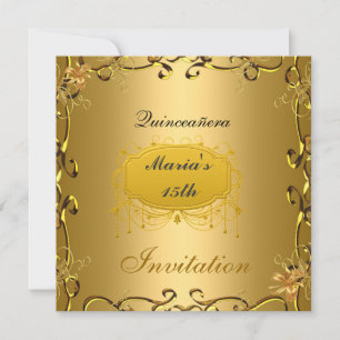 Quinceañera 15 Birthday Invitation Gold