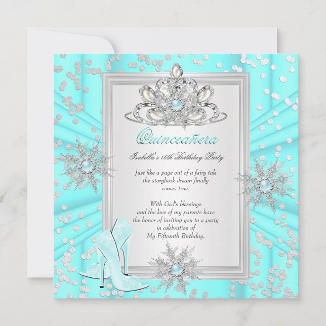 Quinceanera 15 Birthday Light Teal Blue Heels Invitation (Front)