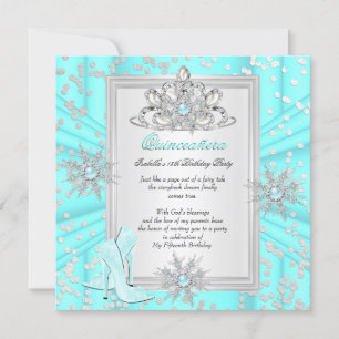 Quinceanera 15 Birthday Light Teal Blue Heels Invitation