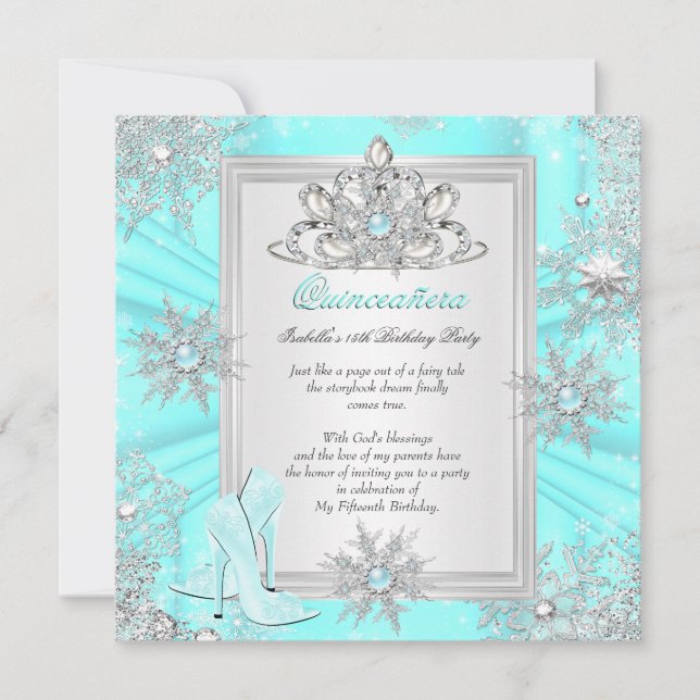 Quinceanera 15 Birthday Light Teal Heels 2 Invitation (Front)