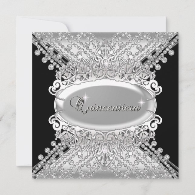 Quinceanera 15 Birthday Party Black White Diamonds Invitation (Front)