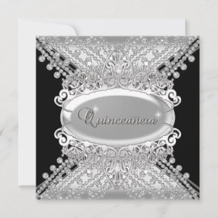 Quinceanera 15 Birthday Party Black White Diamonds Invitation