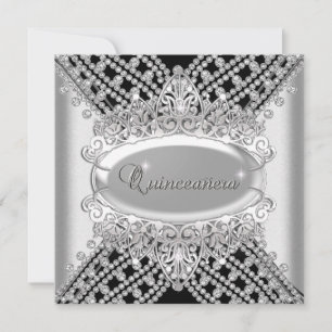 Quinceanera 15 Birthday Party Black White Diamonds Invitation