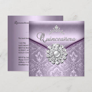 Quinceañera 15 Birthday Party Damask Lilac Invitation