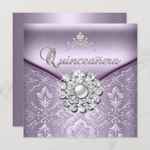 Quinceañera 15 Birthday Party Damask Lilac Invitation