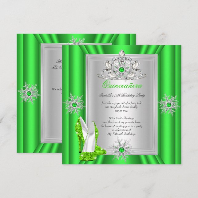 Quinceanera 15 Birthday Party Lime Green Heels Invitation (Front/Back)