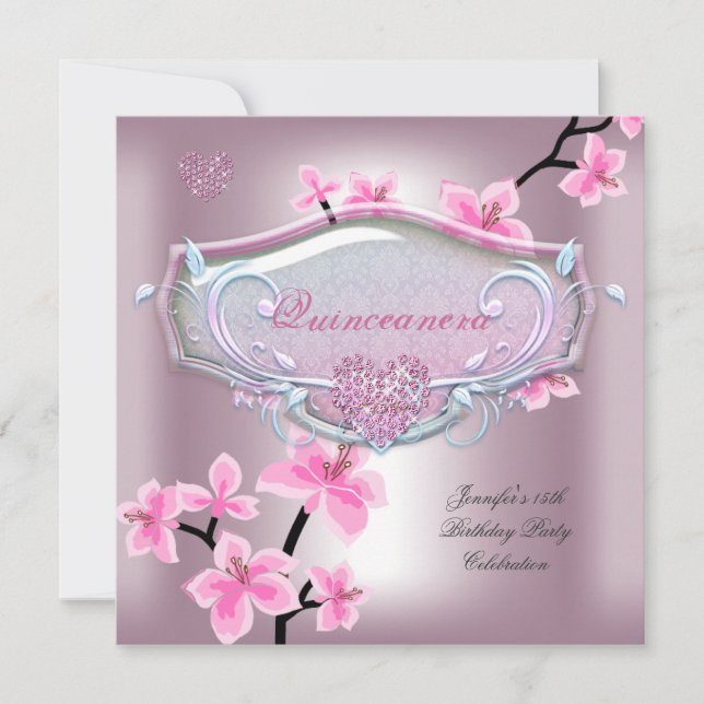 Quinceanera 15 Birthday Party Pretty Pink Floral Invitation (Front)