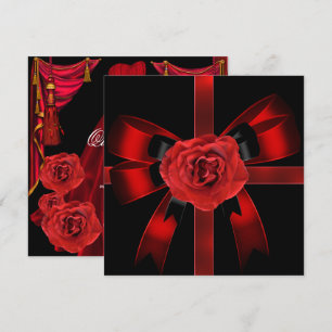 Quinceanera 15 Birthday Party Red Black Rose Invitation