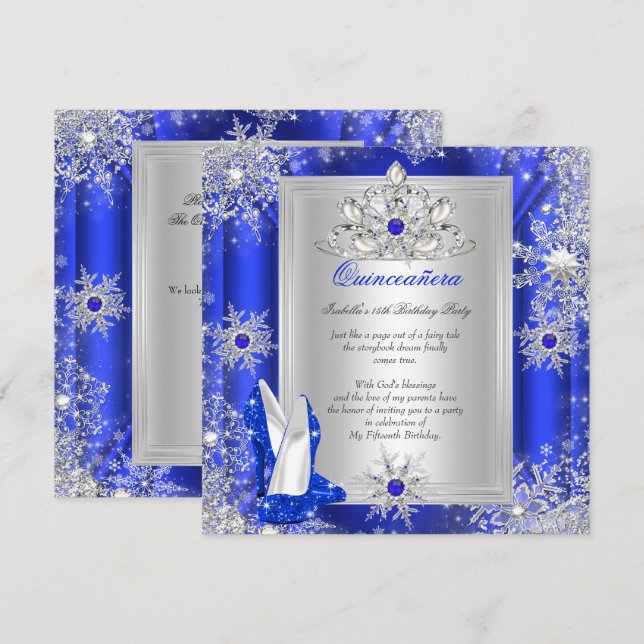 Quinceanera 15 Birthday Party Royal Blue Heels 2 Invitation (Front/Back)