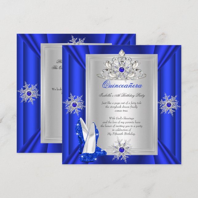 Quinceanera 15 Birthday Party Royal Blue Heels Invitation (Front/Back)