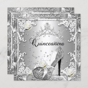 Quinceanera 15 Birthday Party Silver Invitation