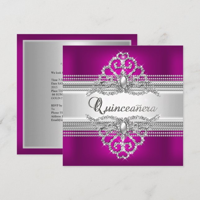 Quinceanera 15 Birthday Party Silver Pink Glitter Invitation (Front/Back)