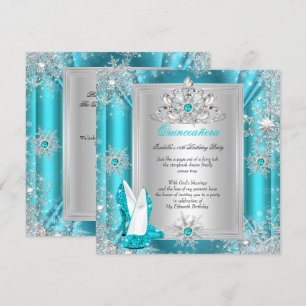 Quinceanera 15 Birthday Party Teal Heels 2 Invitation