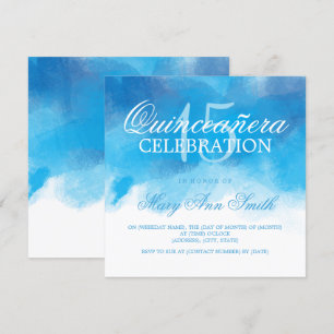 Quinceanera 15 Birthday Summer Blue Watercolor Invitation