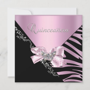 Quinceanera 15  Birthday Zebra Pink Black Silver Invitation