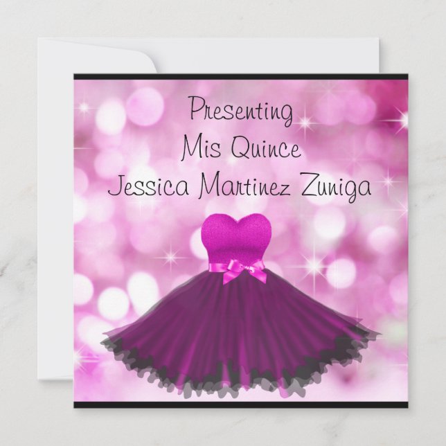 QUINCEANERA 15 Black Pink Dress Bubbles 2 Invitation (Front)