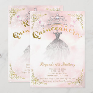 Quinceañera 15 Princess Sparkle Birthday Party Invitation