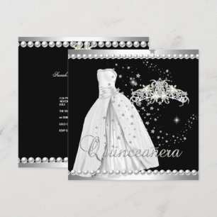 Quinceanera 15 Tiara Gown Black Silver White Invitation