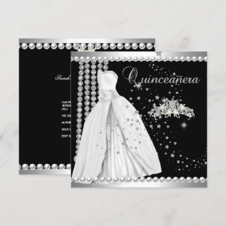 Quinceanera 15 Tiara Gown Black Silver White Invitation