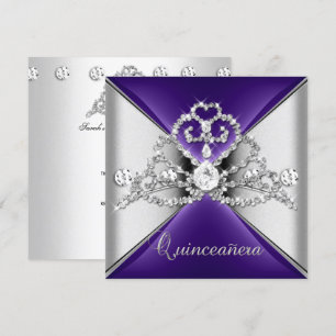 Quinceanera 15 Tiara Purple Silver White Diamond Invitation