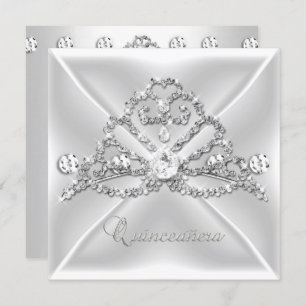 Quinceanera 15 Tiara Silver White Diamond 2 Invitation