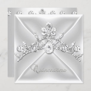 Quinceanera 15 Tiara Silver White Diamond Invitation