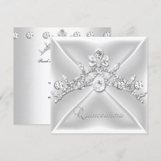 Quinceanera 15 Tiara Silver White Diamond Invitation