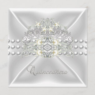 Quinceanera 15 Tiara Silver White Pearl Diamond Invitation