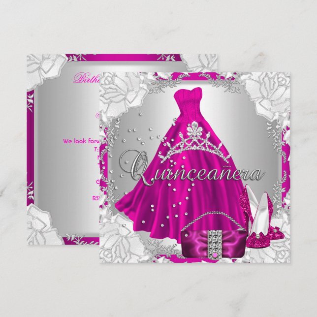 Quinceanera 15th 15 Birthday Pink Dress Shoes Invitation (Front/Back)