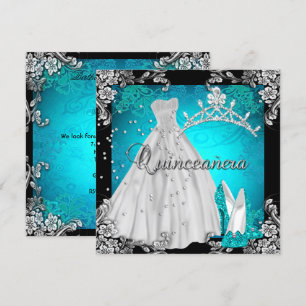Quinceanera 15th 15 Birthday Teal Dress Shoes Invitation