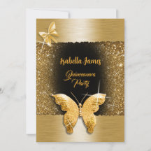 Quinceañera 15th birthday black gold foil luxury 