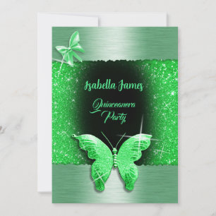 Quinceañera 15th birthday black green foil luxury invitation