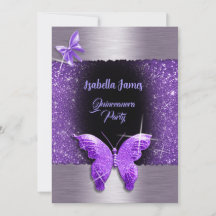 Quinceañera 15th birthday black purple foil luxury