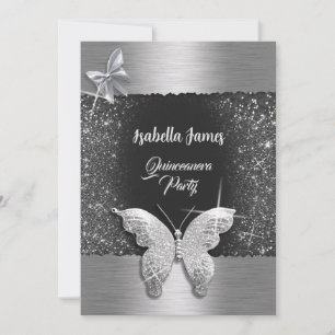Quinceañera 15th birthday black silver foil chic invitation