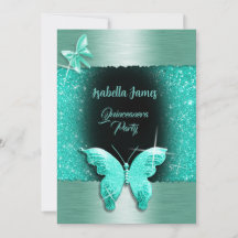 Quinceañera 15th birthday black turquoise foil 