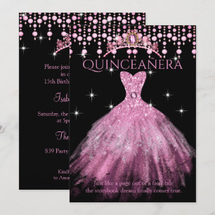 Quinceanera 15th Birthday Blush Pink Dress Tiara  Invitation